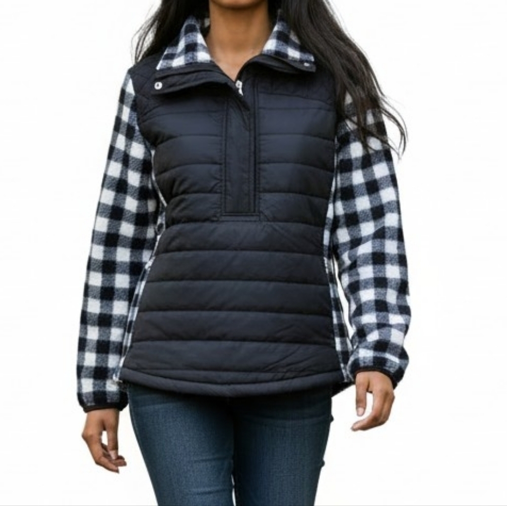 Lauren Ralph Lauren Quilted Puffer Jacket Size L Buffalo Plaid Fleece Arms Back - Picture 10 of 10